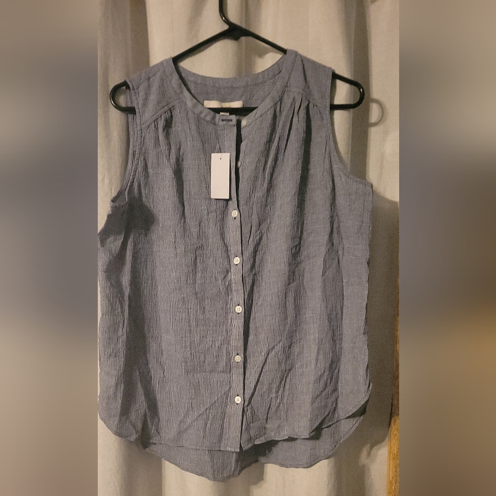 LOFT Indigo Sleeveless Button-Down Top